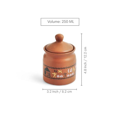 Image 6 of ExclusiveLane Warli Village Tales Handcrafted Ceramic Pickle Jar Set of 2, 250 ML
