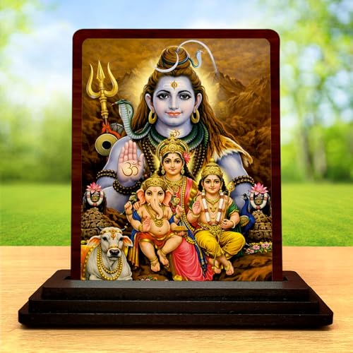 Image 2 of Traditional Pooja Shiv Parivar Wooden Table Idol 4x5 Inch HD Printed Decorative Piece