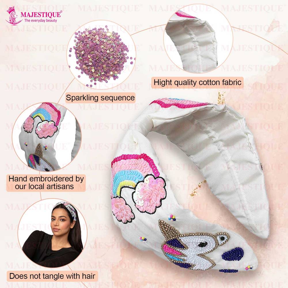 Image 3 of Majestique Floral Bead Embroidered Embellished Fabric Hair Band Accessories - 1Pc