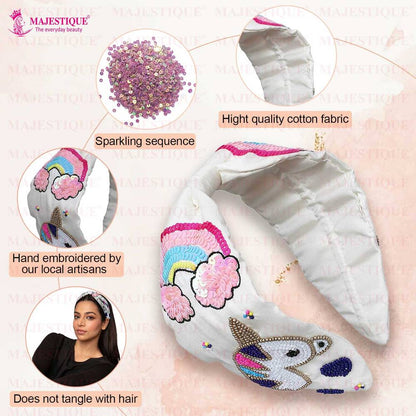 Image 3 of Majestique Floral Bead Embroidered Embellished Fabric Hair Band Accessories - 1Pc