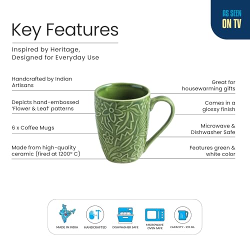 Image 4 of ExclusiveLane Green Flora Ceramic Coffee Mugs Set of 6 290 ml
