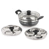 Image 1 of Default Title for the product CELLO Magna Stainless Steel Idli Maker (2 Plates  1 Kadai) with Glass Lid For Kitchen | Riveted Sturdy Handle, Gas Stove & Induction Compatible, Tempered Glass Lid with Steam Vent, Easy to Cooking