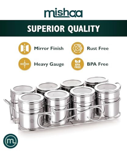 Image 4 of Mishaa Steel Multipurpose Storage Containers 130ml Each Airtight (8IN1 RECTANGLE WIRESTAND)