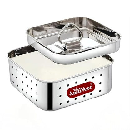 Image 7 of AadiVeer Stainless Steel Paneer Maker | Tofu Maker Square Mould, Paneer Press With Lid | Whey Seperator | Small Size - 300ml