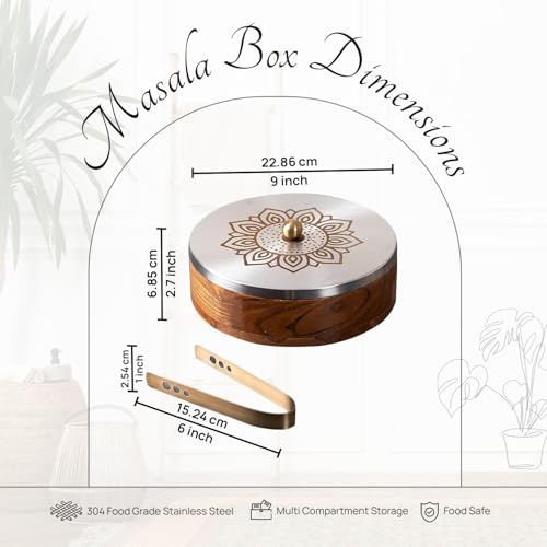 Image 3 of nestroots Wooden Casserole And Masala Box for Kitchen 9-Inch Spice Organizer with 7 Stainless Steel Jars