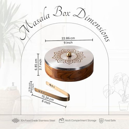 Image 3 of nestroots Wooden Casserole And Masala Box for Kitchen 9-Inch Spice Organizer with 7 Stainless Steel Jars