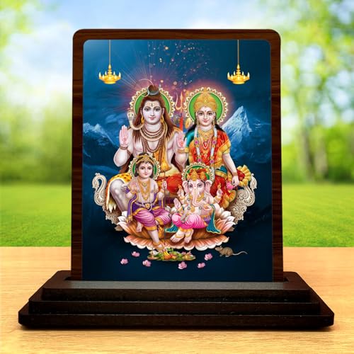 Image 2 of Shiv Parivar Small Wooden Idol 4x5 Inch Calm Energy HD Printed Home Decor