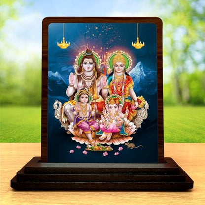 Image 2 of Shiv Parivar Small Wooden Idol 4x5 Inch Calm Energy HD Printed Home Decor