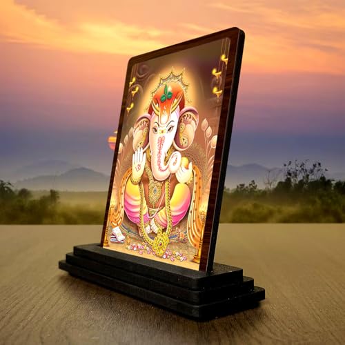 Image 3 of Lord Ganesha Small Wooden Idol 4x5 Inch Auspicious Blessing HD Printed Home Decor
