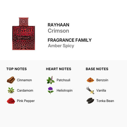 Image 6 of RAYHAAN Crimson Eau de Parfum Spray for Unisex –Luxury Arabian Perfume, Long Lasting EDP Fragrance, Premium Designer Red Bottle Scent, Rich Oriental Aroma for Men & Women