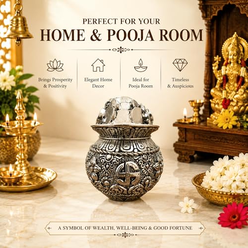 Image 5 of Dev Aastha 999 Silver Plated Pooja Kalash Khazana - 4.5 Inch