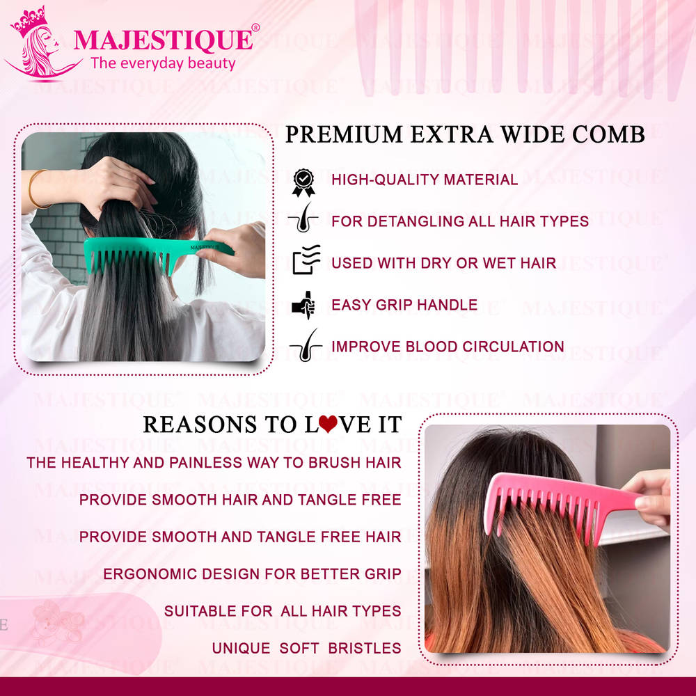Image 4 of Majestique Wide Tooth Comb For Curly Hair - Pink