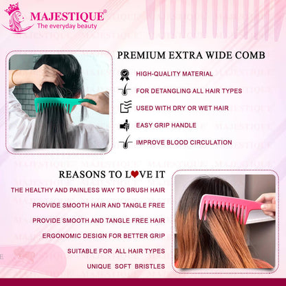 Image 4 of Majestique Wide Tooth Comb For Curly Hair - Pink