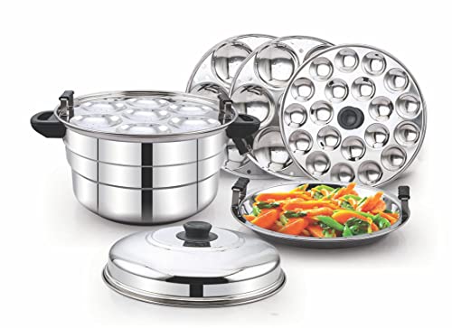 Image 4 of Diamond 3.2 liter Stainless Steel Multi-Steaming Induction Base with 3 Idli Plates (13 Idlies), 1 Mini Idli Plate (18 Idlies), 1 Steamer Plate