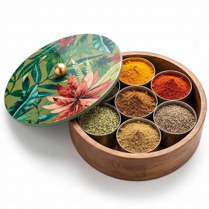 Image 3 of Green for the product nestroots Wooden Masala Box for Kitchen