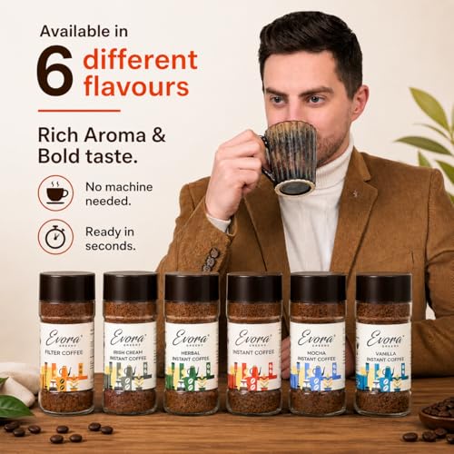 Image 4 of Evora Greens Classic Instant Coffee | Arabica & Robusta Blend | Strong Aroma & Smooth Taste | Hot, Cold & Black Coffee | Makes ~50 Cups | 500g Glass Jar