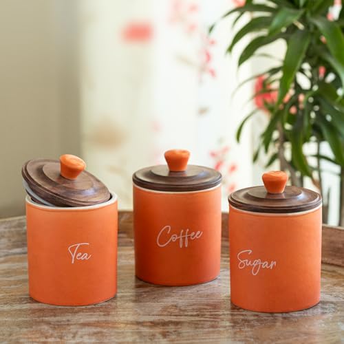 Image 1 of Default Title for the product ExclusiveLane London Diary Airtight Ceramic Jars For Kitchen Storage Set of 3, 330 ml