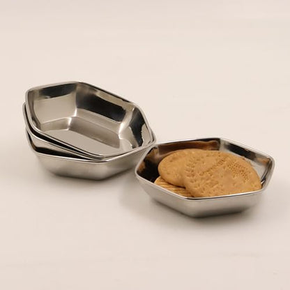 Image 3 of Hexagon Plate-4 for the product Spillbox Stainless Steel Halwa Plates