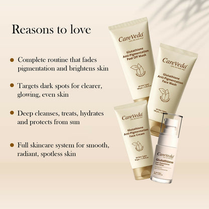 Image 3 of CareVeda Glutathione Skin Care Set of 4 | Face Wash & Cream, Peel off Mask, Serum for Bright & Even-Toned Skin