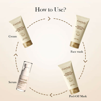 Image 10 of CareVeda Glutathione Skin Care Set of 4 | Face Wash & Cream, Peel off Mask, Serum for Bright & Even-Toned Skin