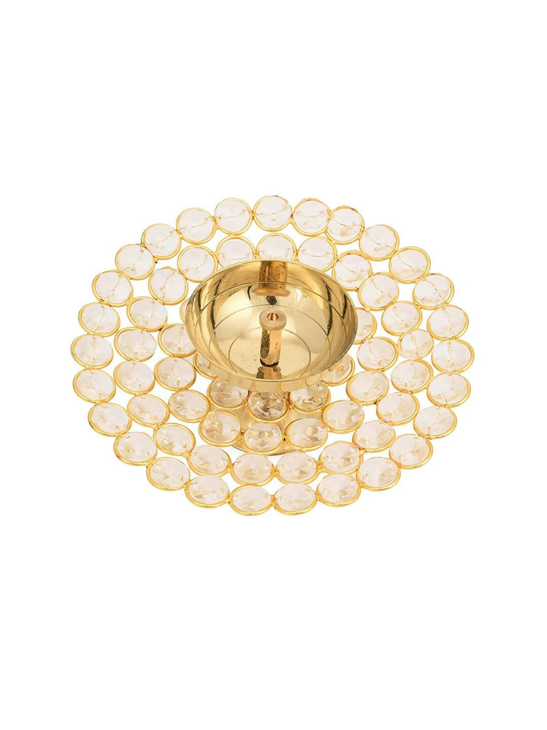 Image 3 of CraftVatika Gold-Toned Crystal Akhand Diya Oil Puja Lamp