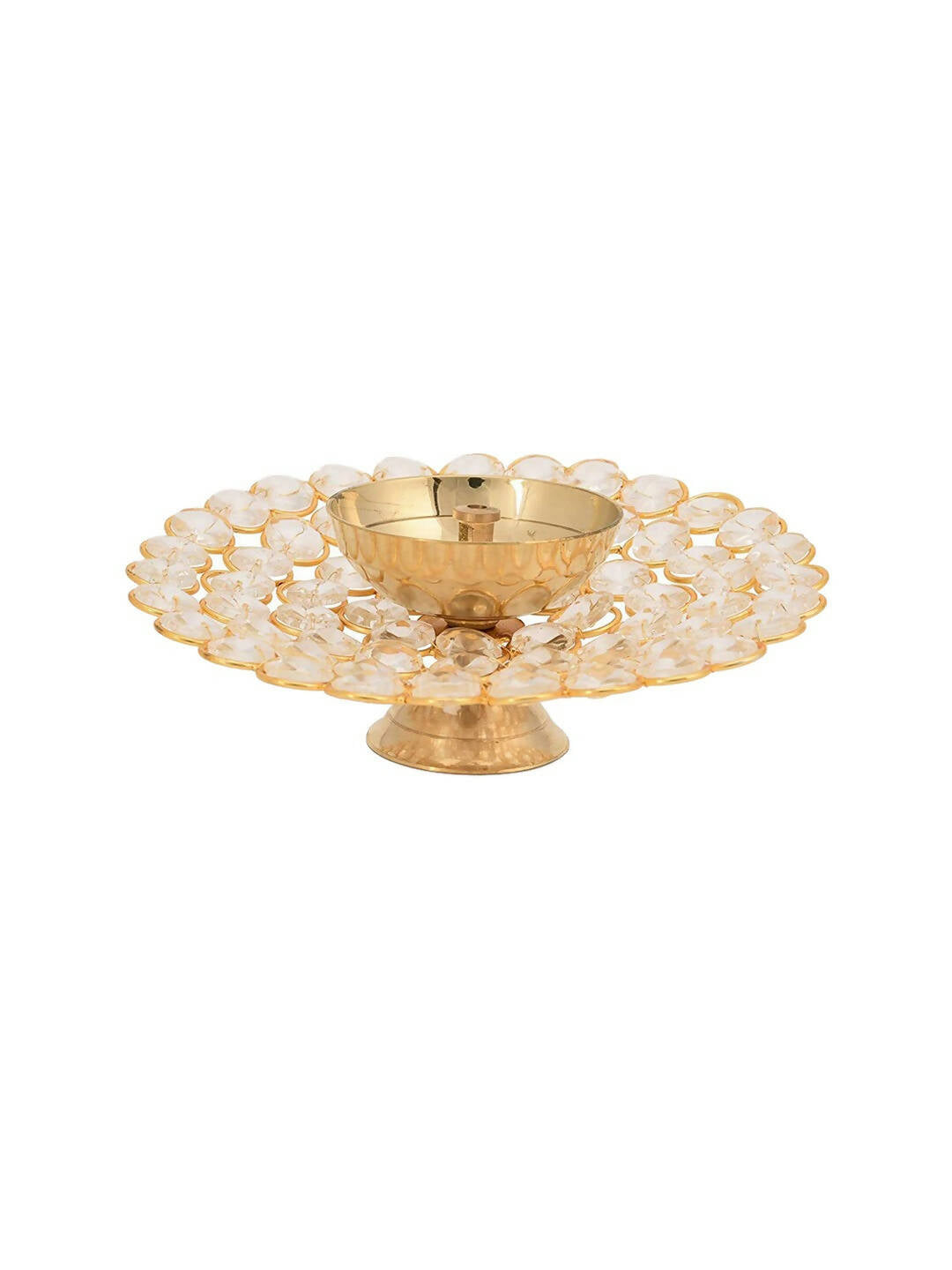 Image 2 of CraftVatika Gold-Toned Crystal Akhand Diya Oil Puja Lamp