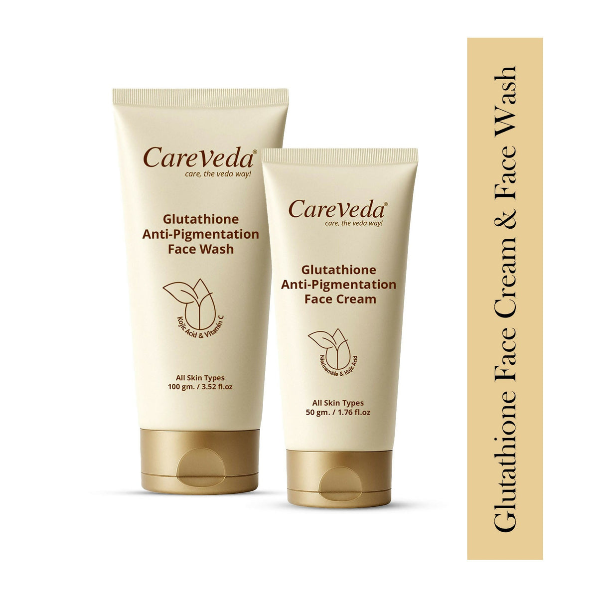 Image 2 of CareVeda Glutathione Skin Care Set of 2 | Face Wash & Cream for Bright, Even-Toned Skin | Anti-Pigmentation, Anti-Dullness & Deep Nourishment | Glow Boost for Men & Women