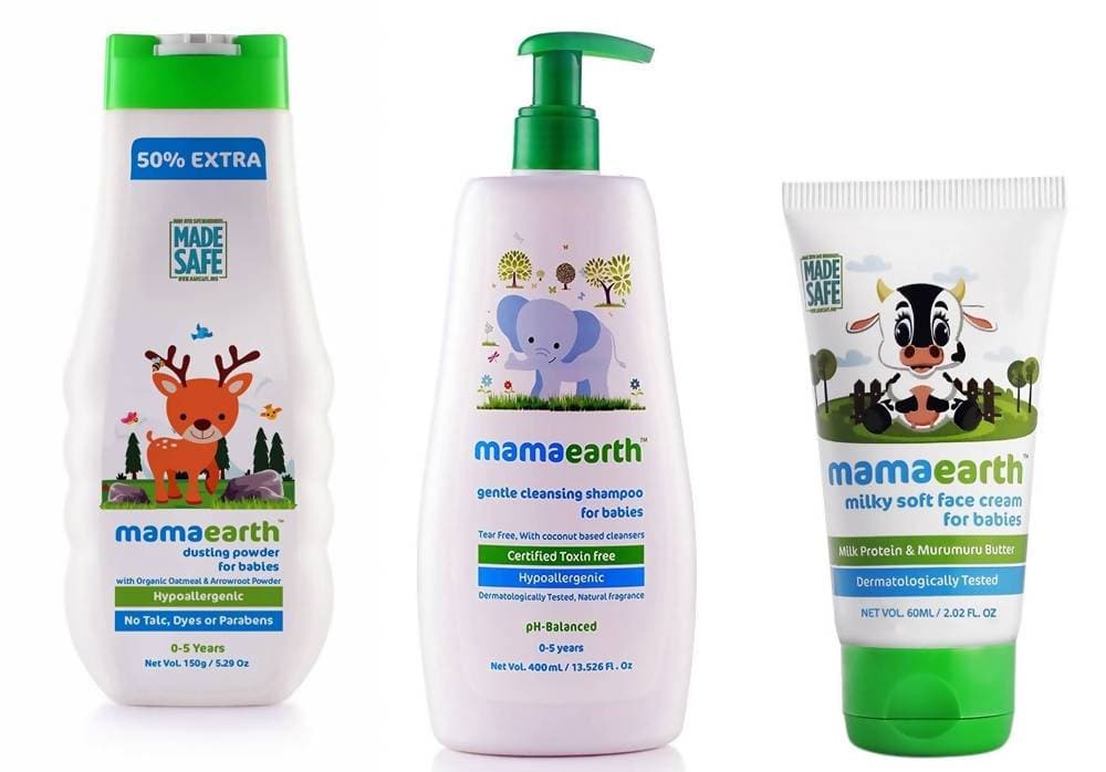 Image 1 of Default Title for the product Mamaearth Dusting Powder + Shampoo + Face Cream For Babies Combo Pack