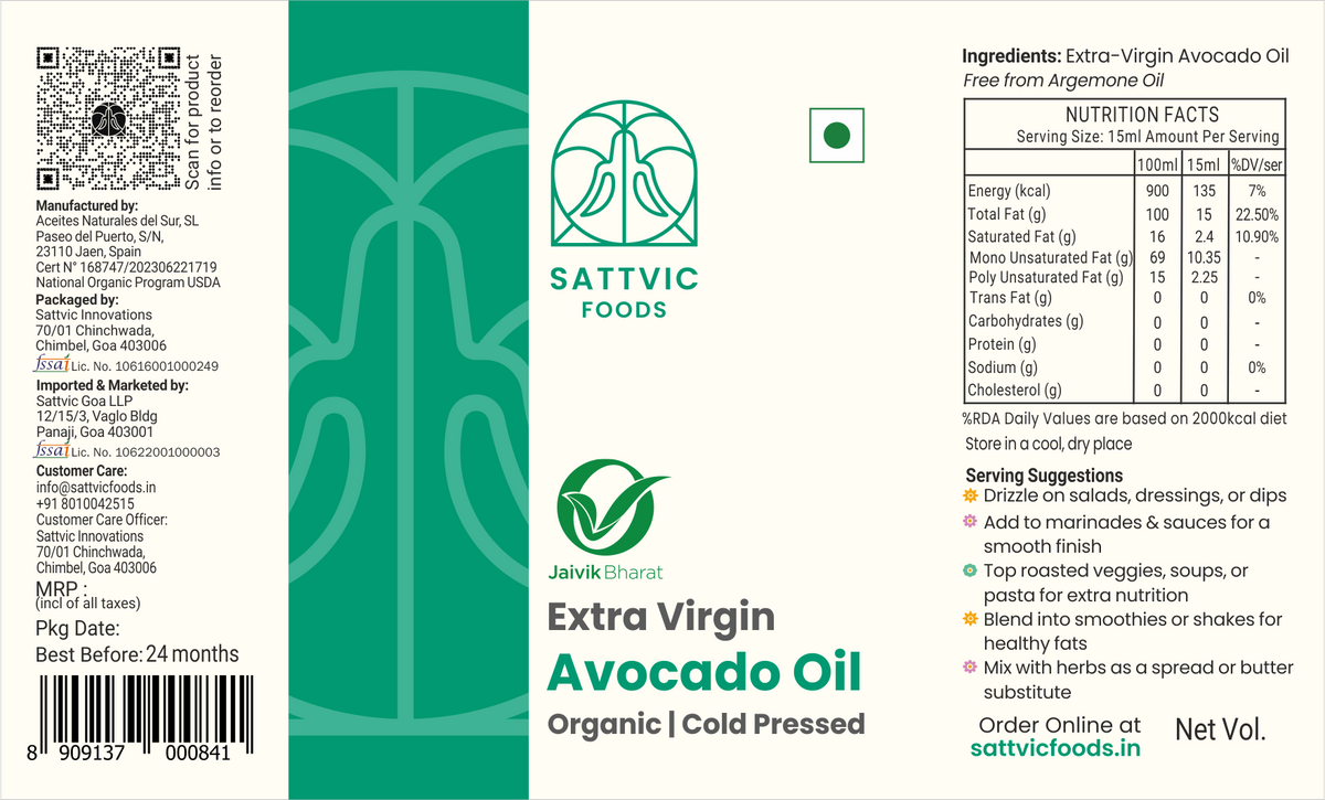 Image 8 of Sattvic Foods Avocado Oil | Extra Virgin, Organic & Cold-Pressed
