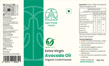 Image 8 of Sattvic Foods Avocado Oil | Extra Virgin, Organic & Cold-Pressed