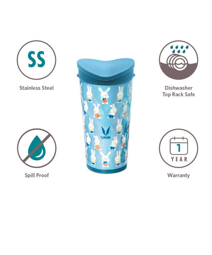 Image 2 of Vaya Drynk Stainless Steel Strawless Silicone Bunnies Print Spout Tumbler With Spill-Proof Pediasafe Lid - 350ml (Blue)