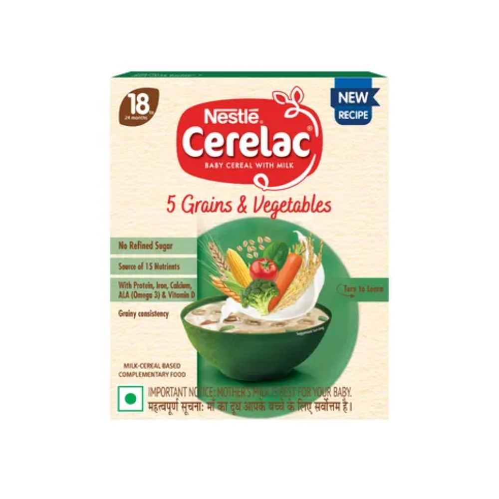 Image 1 of 300 gm for the product Nestle Cerelac Baby Cereal with Milk, 5 Grains & Vegetables ? from 18 to 24 Month