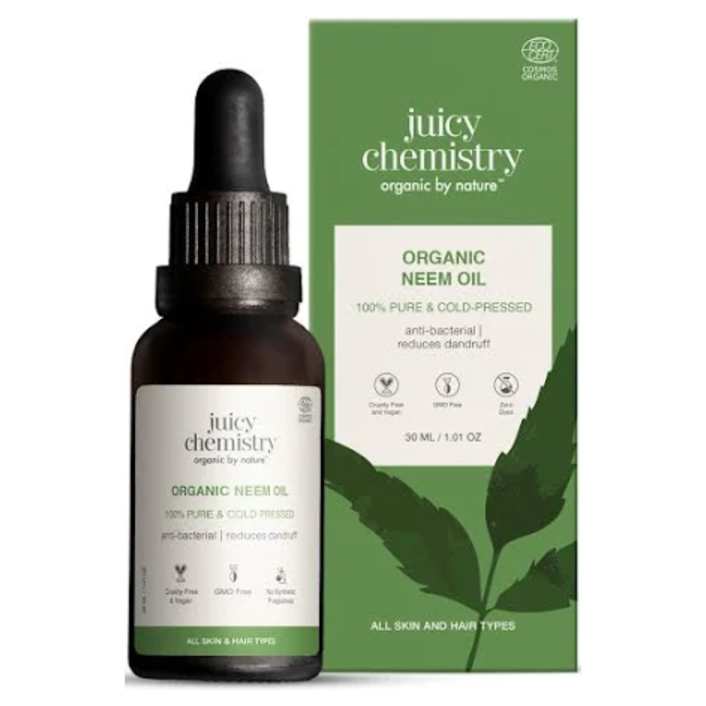Image 1 of 30 ml / Pack of 1 for the product Juicy Chemistry Pure & Organic Neem Oil For Cold Pressed Carrier Oil