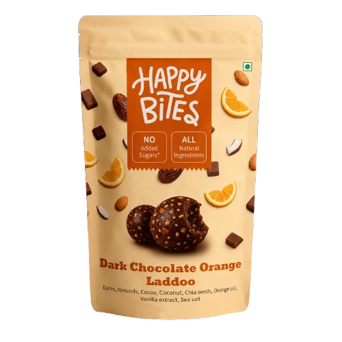 Image 1 of 150 gm / Pack of 1 for the product Happy Bites Dark Chocolate Orange Laddoo