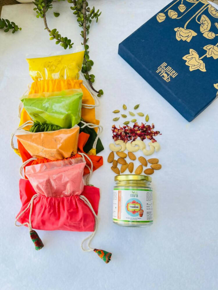 Image 1 of Set of 6 for the product Shuddh Natural Ubtan Based Herbal Gulal | Ayurvedic Thandai Powder | Holi Gift Hamper