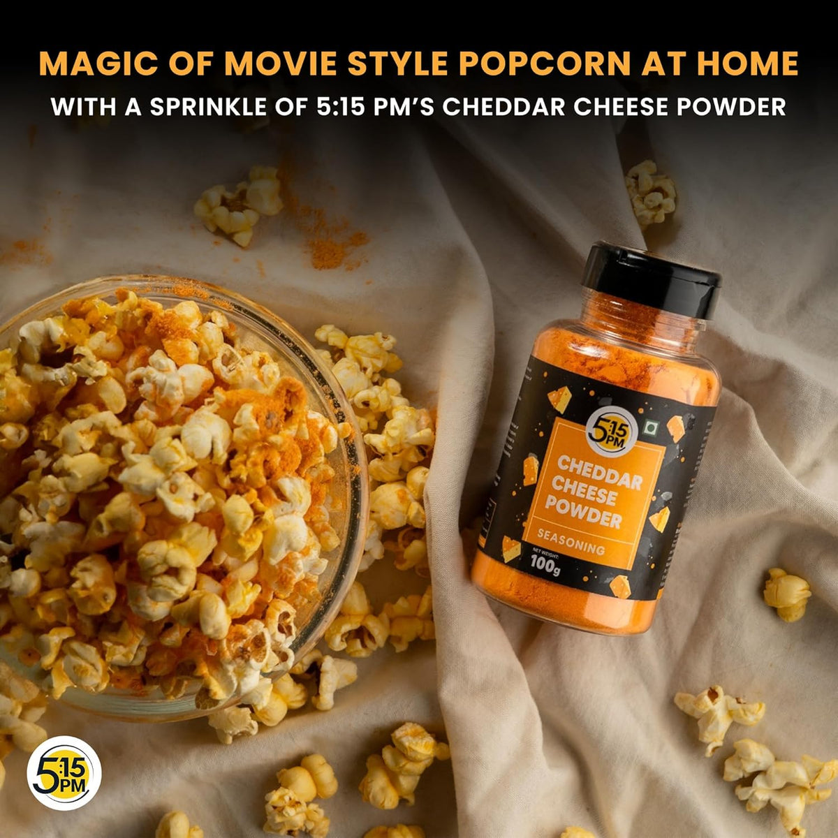 Image 2 of 5:15 PM Cheddar Cheese Powder Seasoning for Popcorn, Pasta, Pizza, Nachos, Fries