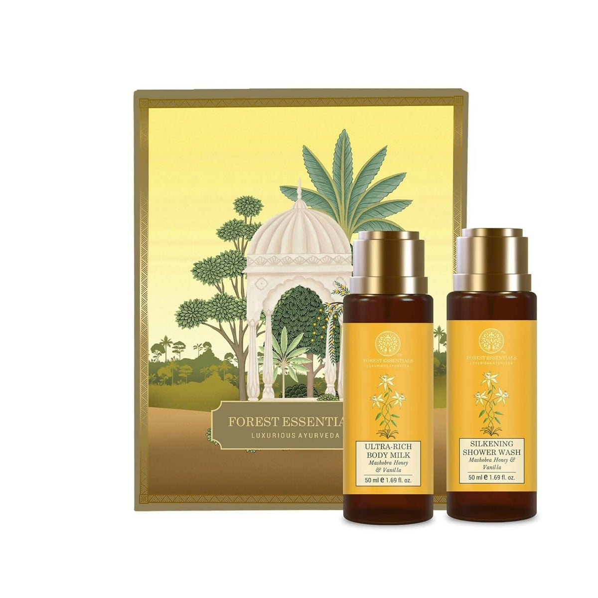 Image 1 of kit for the product Forest Essentials Luxury Bath & Body Gift Set, Honey Vanilla Scented, Body Wash and Body Lotion