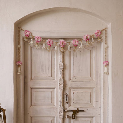 Image 2 of Renu's Creation Pink Blossom Pearl Swag Toran