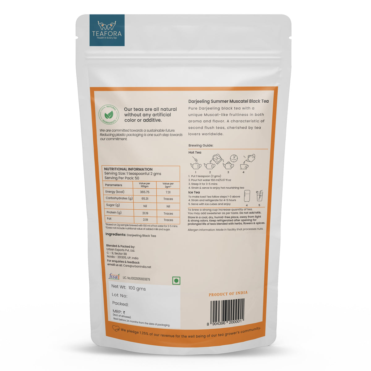 Image 3 of TEAFORA Darjeeling Summer Muscatel Black Tea | Second Flush Loose Leaves | Full Bodied, Musky Fragrance with Floral Notes | Freshly Sourced Direct From Origin