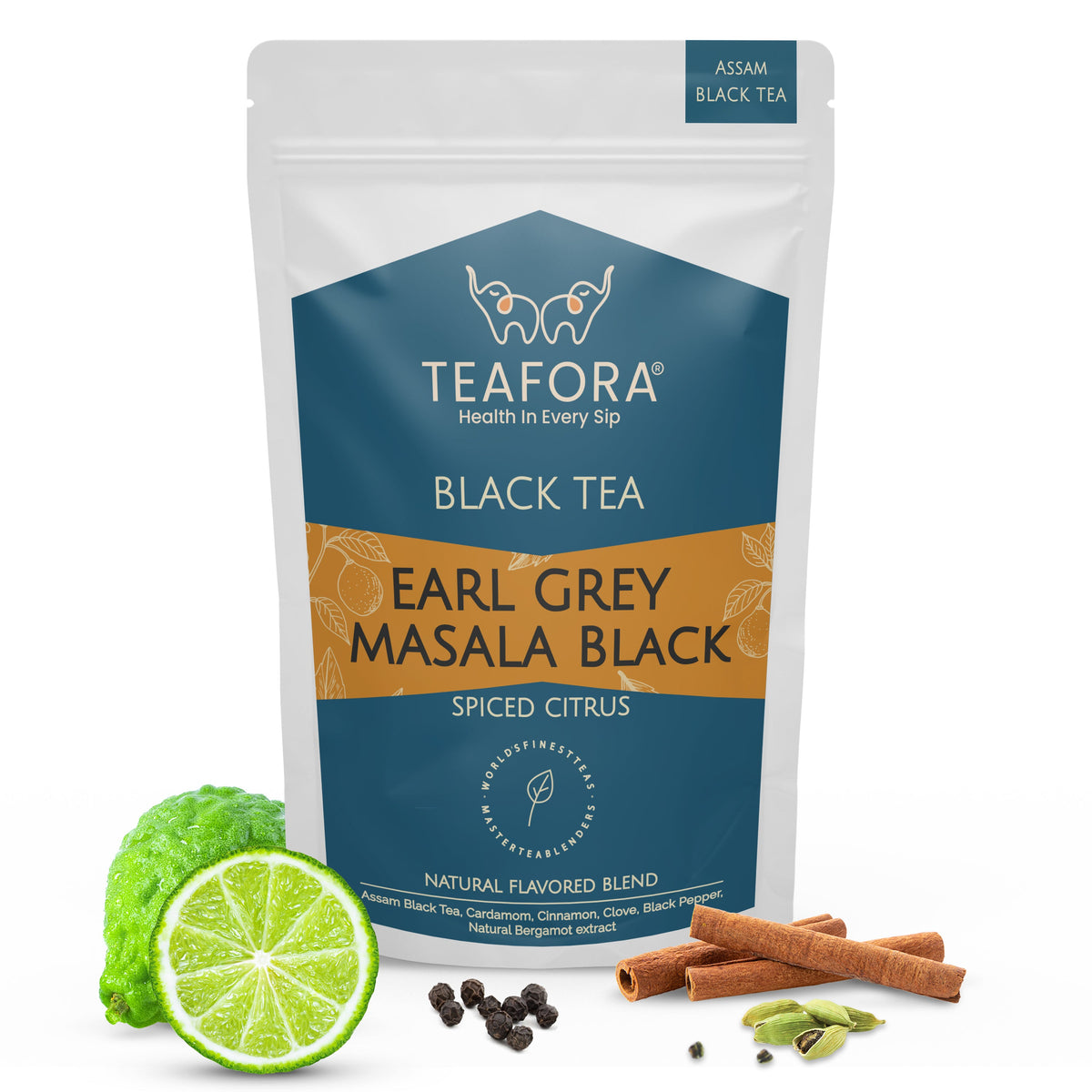 Image 1 of TEAFORA Earl Grey Masala Black Tea | Spiced Citrus | Assam Loose Leaves | Blended with Indian Aromatic Spices & Natural Bergamot Extract | 100% NATURAL