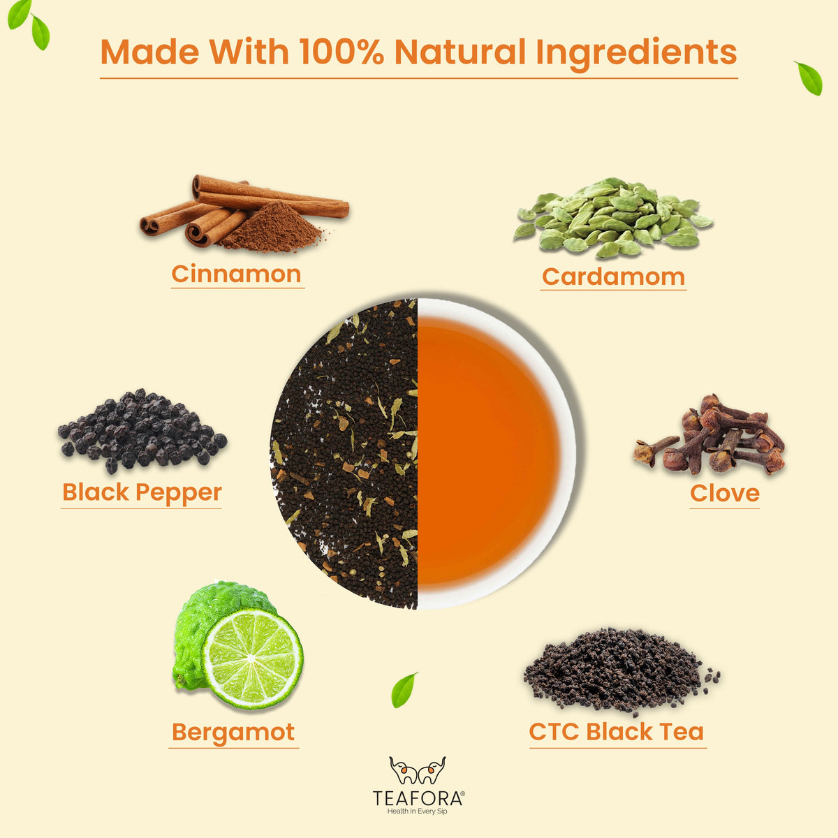 Image 3 of TEAFORA Earl Grey Masala Chai Tea | Spiced Citrus | Blend of Assam CTC, Cardamom, Cinnamon, Black Pepper, Clove, Natural Bergamot Extract | 100% NATURAL