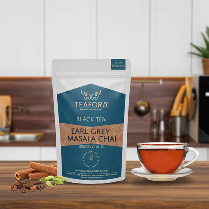 Image 2 of TEAFORA Earl Grey Masala Chai Tea | Spiced Citrus | Blend of Assam CTC, Cardamom, Cinnamon, Black Pepper, Clove, Natural Bergamot Extract | 100% NATURAL