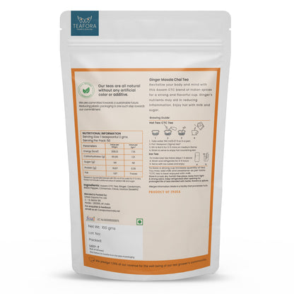 Image 4 of TEAFORA Ginger Masala Chai Tea | Assam CTC Loose Black Tea | Blended with Authentic Indian Spices | Indian Ginger Tea | 100% NATURAL INGREDIENTS
