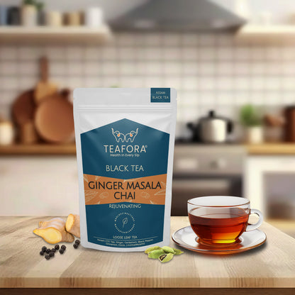 Image 2 of TEAFORA Ginger Masala Chai Tea | Assam CTC Loose Black Tea | Blended with Authentic Indian Spices | Indian Ginger Tea | 100% NATURAL INGREDIENTS
