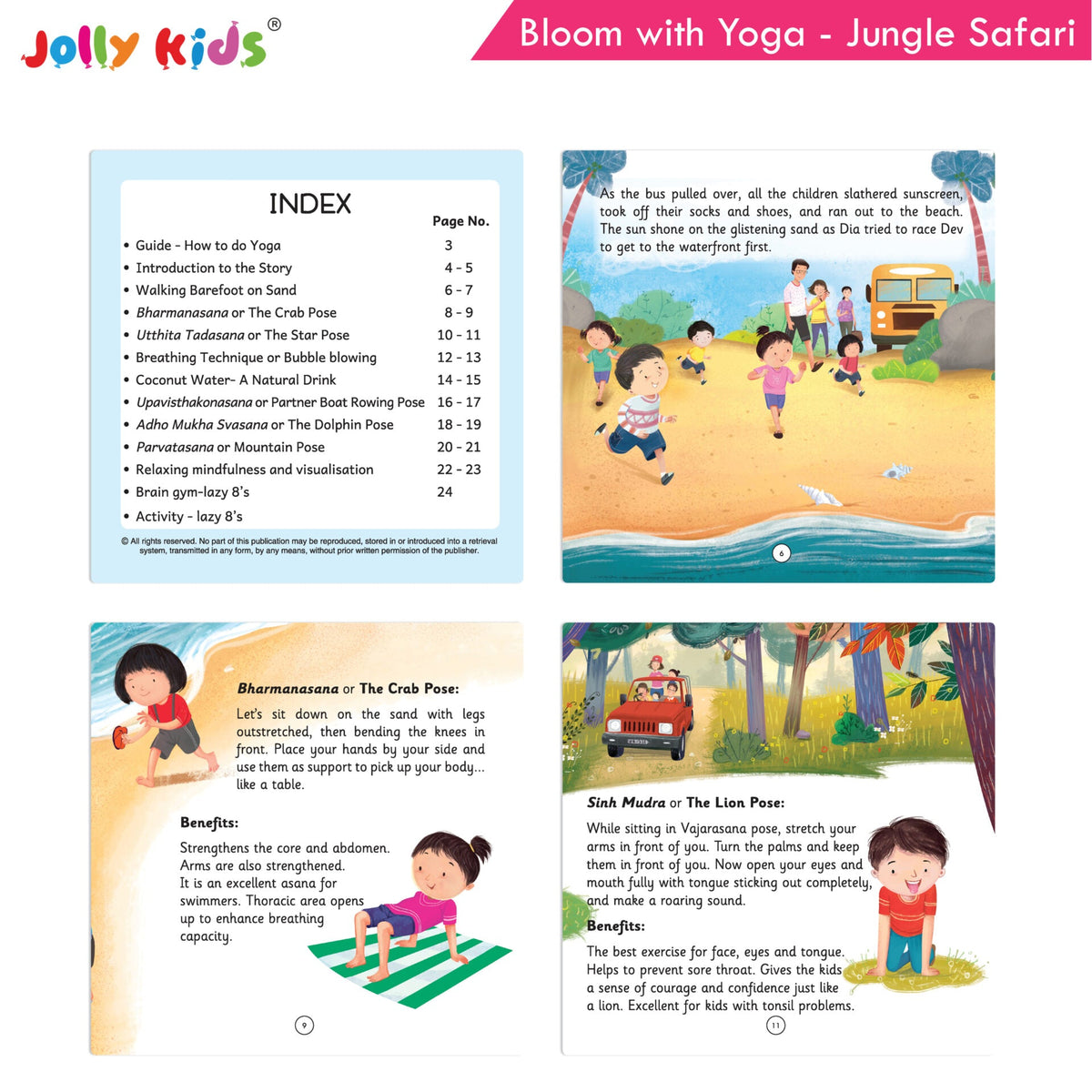 Image 4 of Jolly Kids Bloom With Yoga Books For Kids| Set of 4| Ages 3 - 7 Year| Yoga in Different Places Like Jungle, Beach, Schools, Gardens etc.