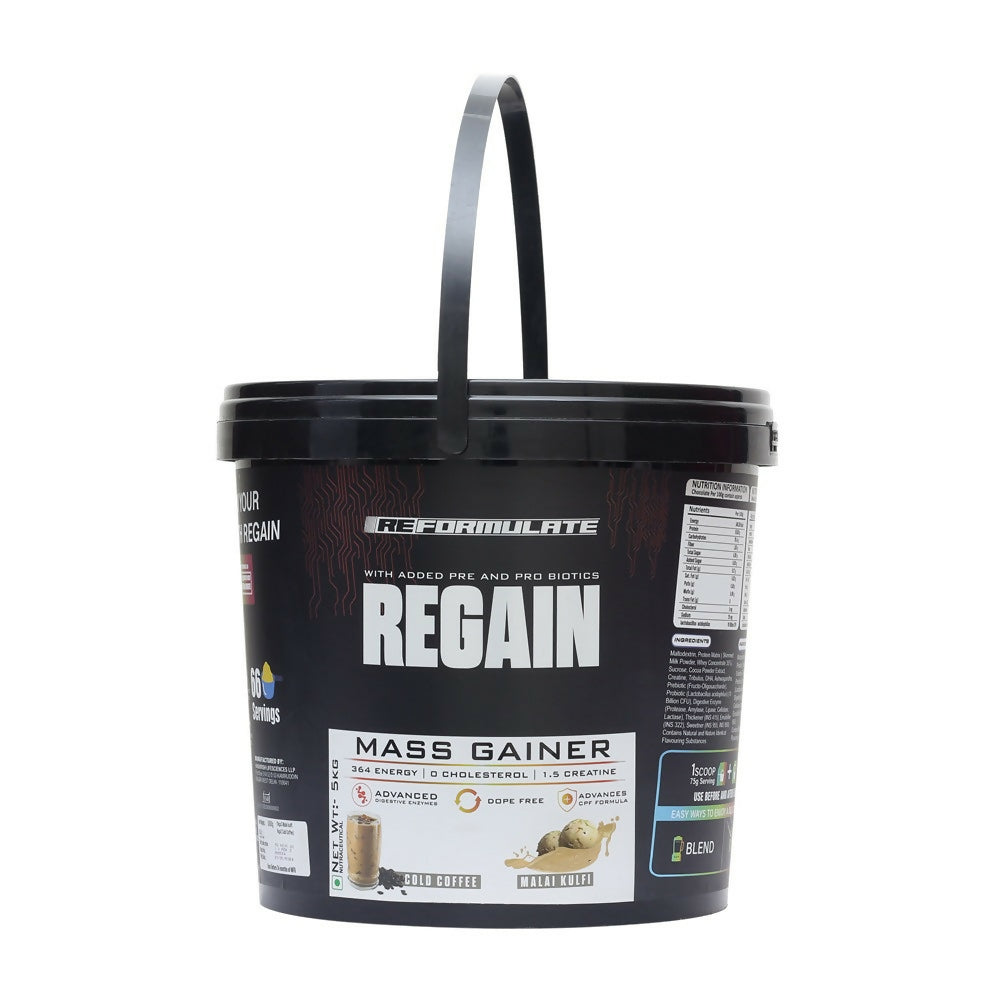 Image 1 of Reformulate Regain I Mass Gainer with Added Pre and Pro Biotics I 364 Energy | 1.5 Creatine - Cold Coffee & Malai Kulfi