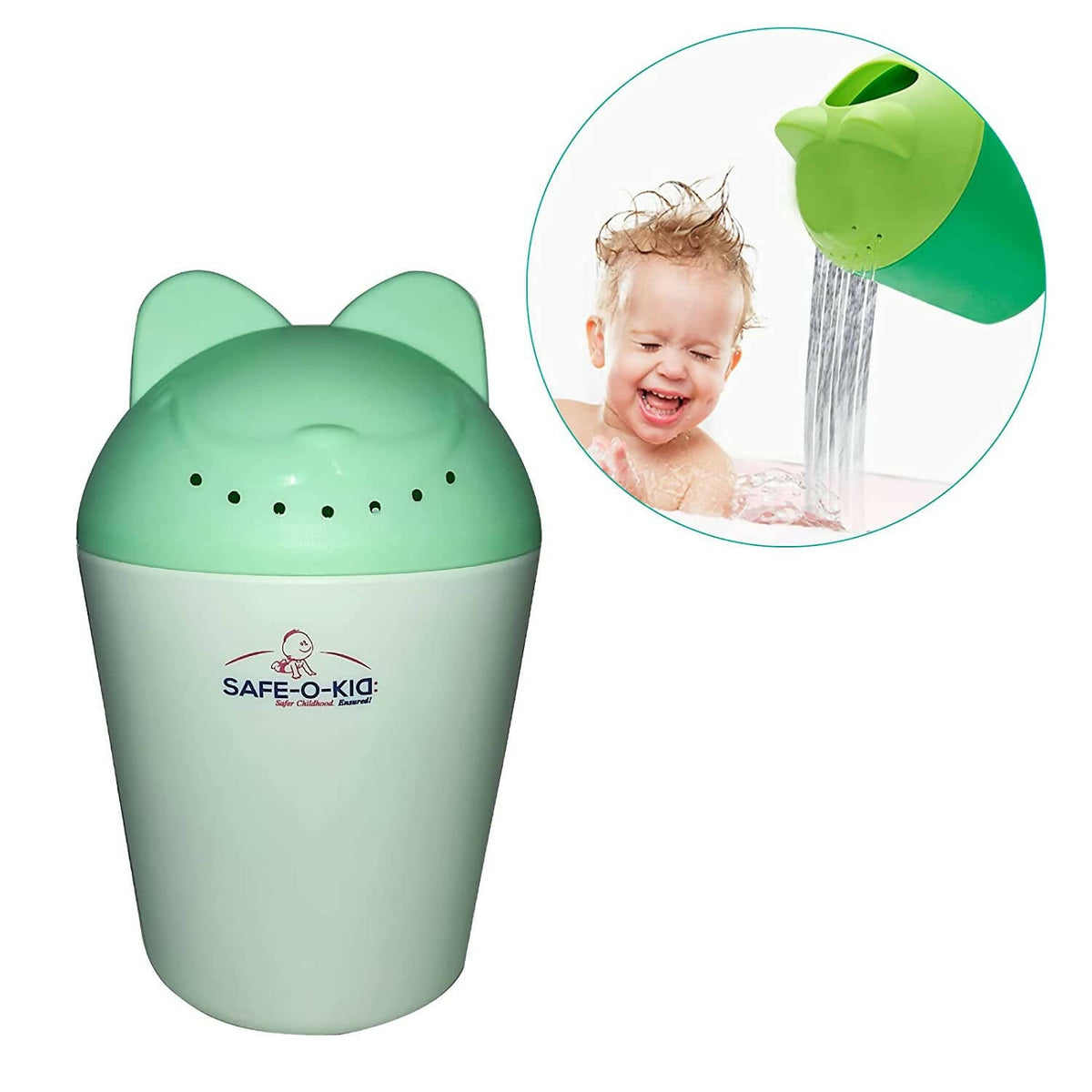 Image 1 of Default Title for the product Safe-O-Kid Hair Washing Mug, Baby Shampoo Cup, Baby Shower, Baby Bath Rainer, Green