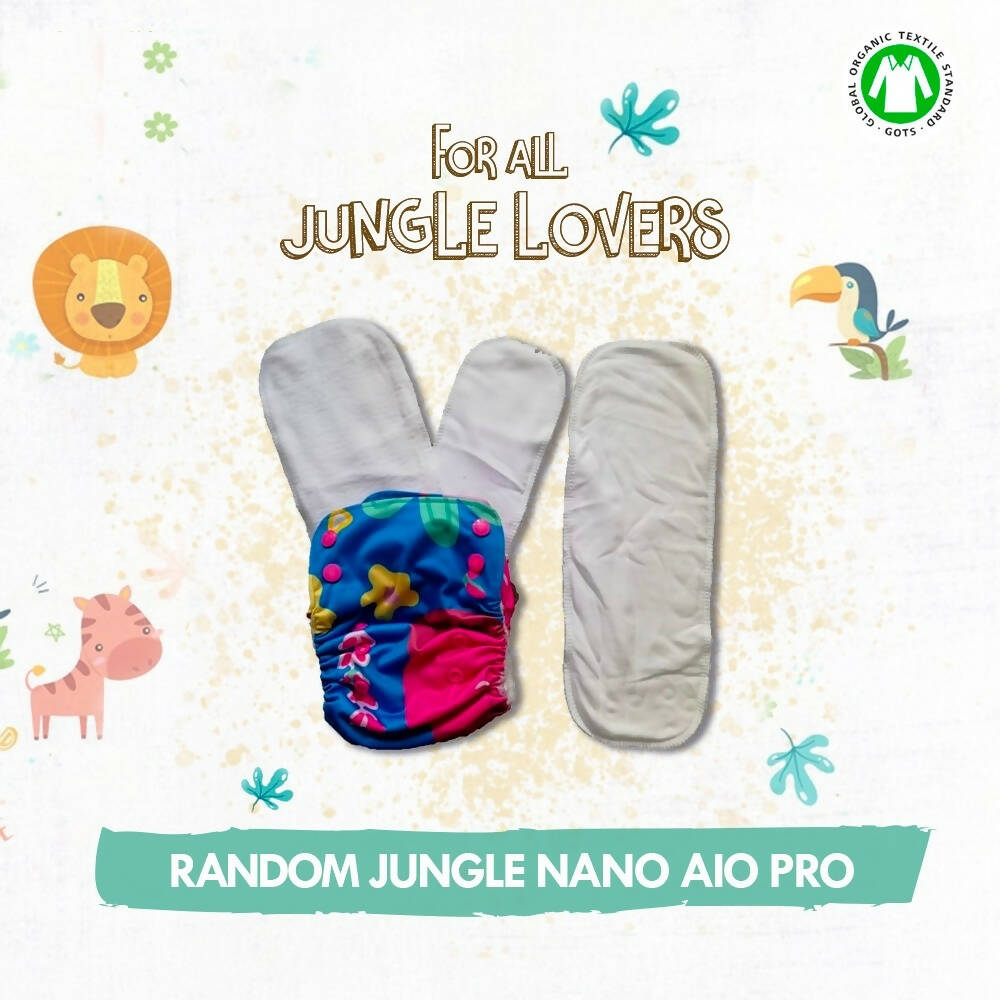Image 2 of Kindermum Nano Pro Aio Cloth Diaper ( With 2 Organic Inserts And Power Booster)-Random Jungle For Kids