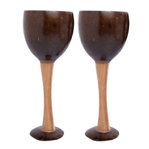 Image 1 of 200 ml / Set of 2 for the product Thenga Coconut Shell & Wooden Wine Glasses