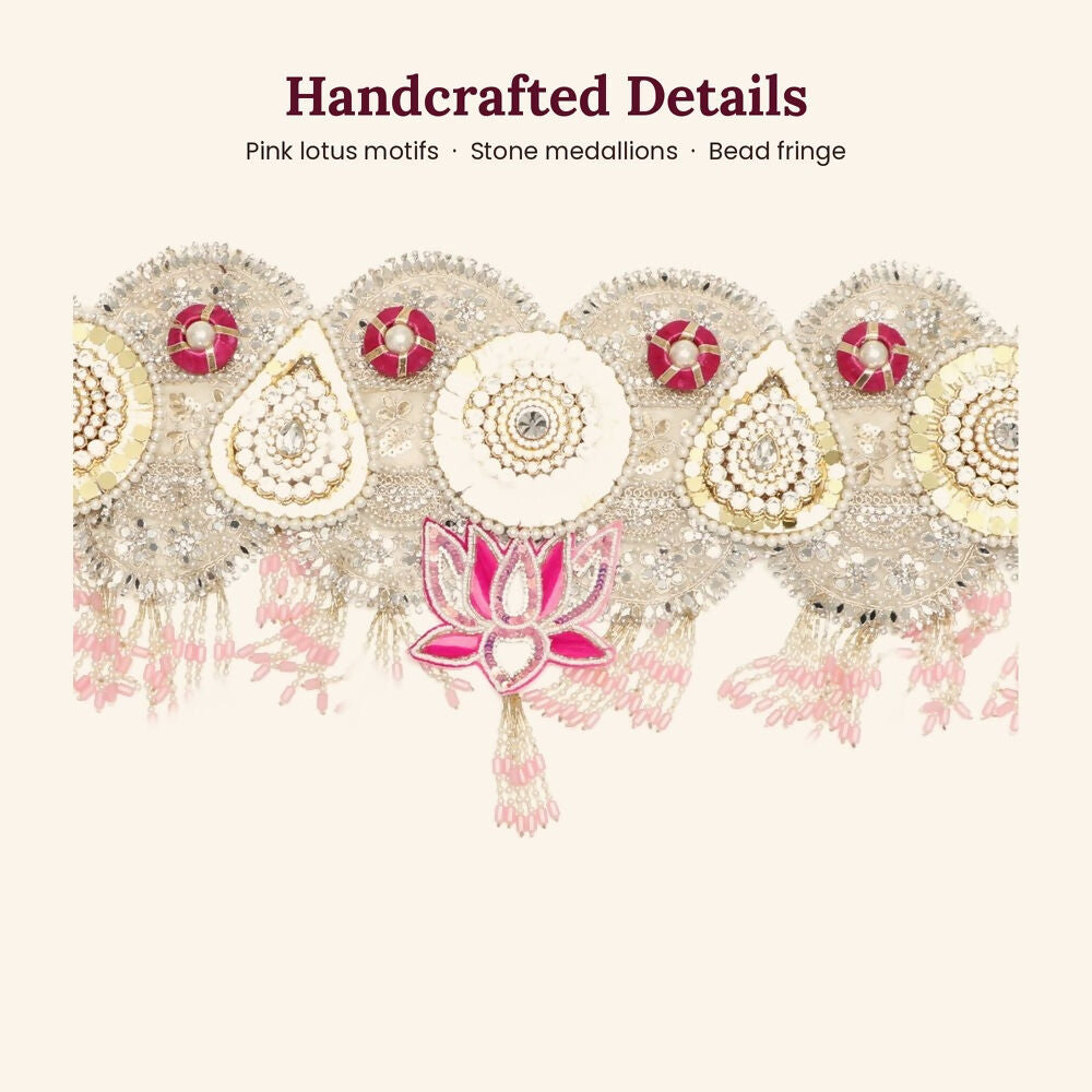 Image 4 of Renu's Creation Pink Lotus Silver Sequin Toran
